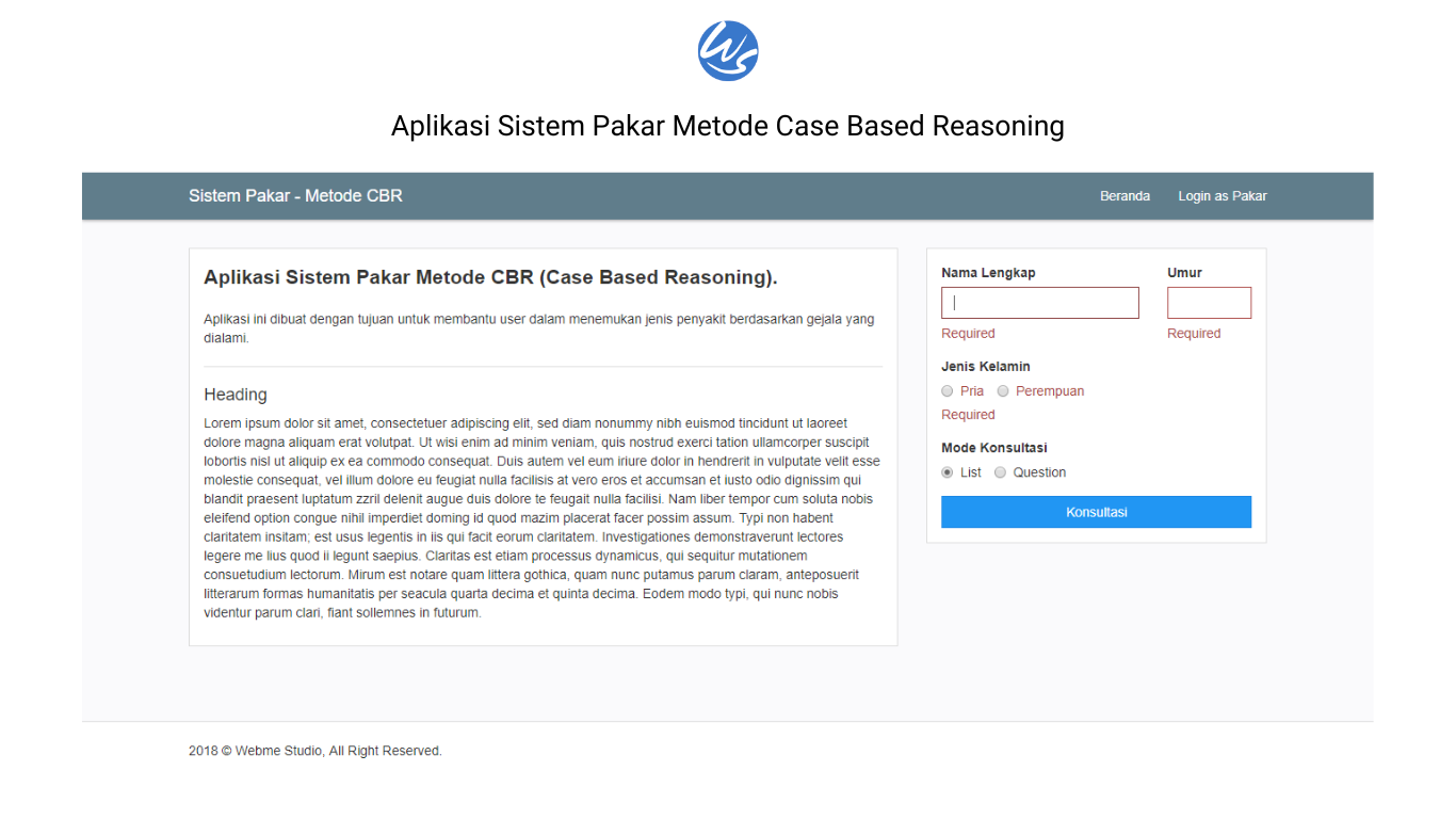Sistem Pakar Metode Case Based Reasoning